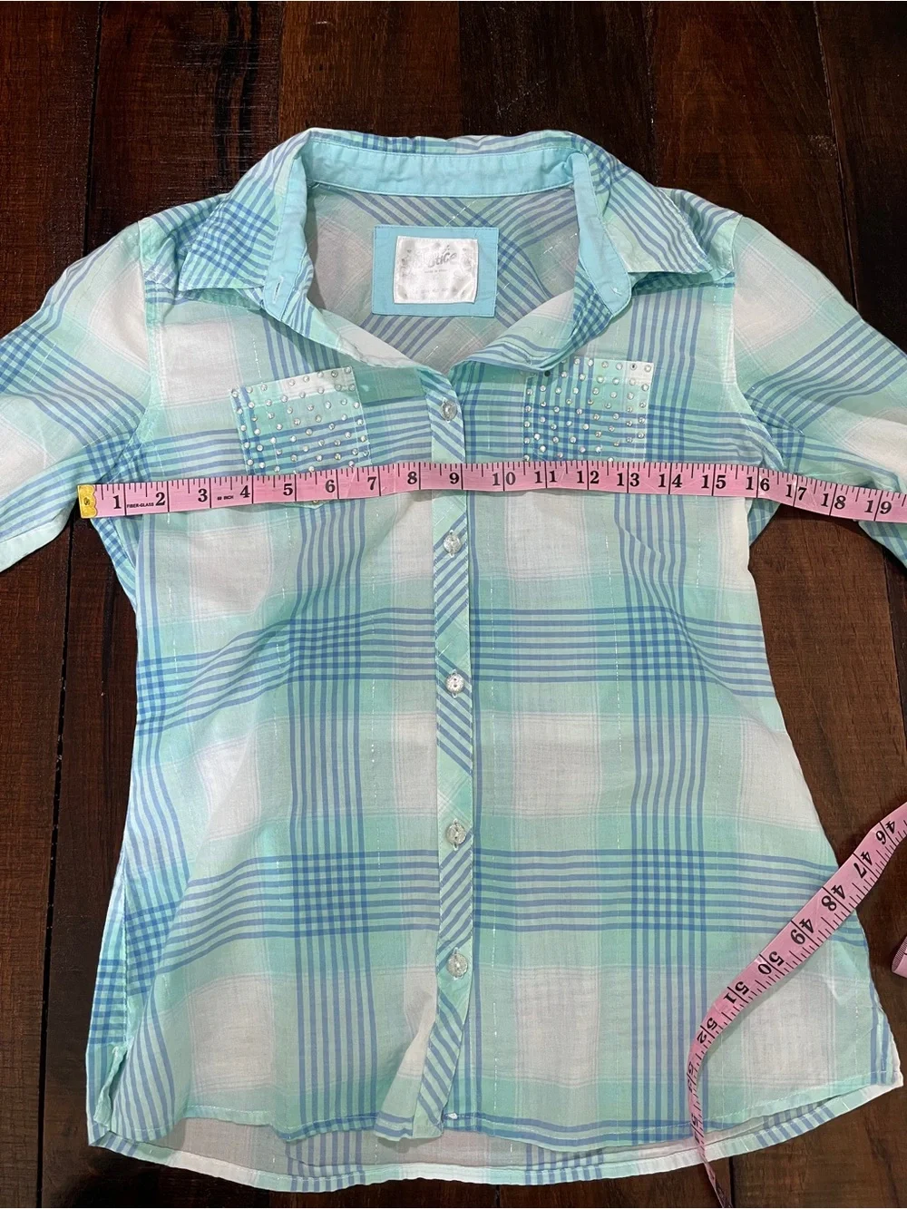 Justice Mint & Aqua Plaid Button-Up Shirt